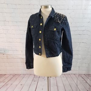 Sneak Peek Denim Cropped Studded Jacket